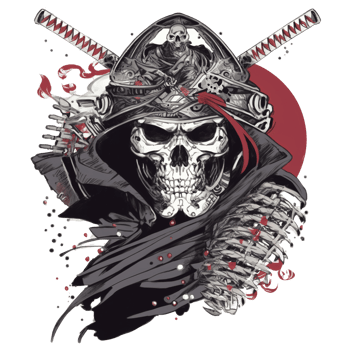 A skeletal figure wears samurai armor and a dark hooded cloak png