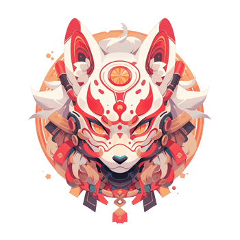 An ornate stylized depiction of a fox creature mask design png