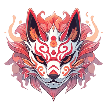 Detailed illustration of a decorated mythical fox mask design png