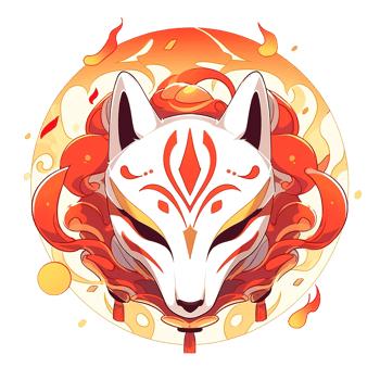 An artistic representation of a decorative fox mask with flames png
