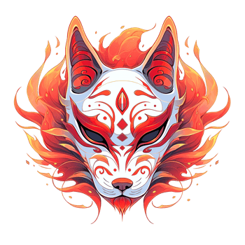 An artistic vibrant illustration of a stylized fox mask design png
