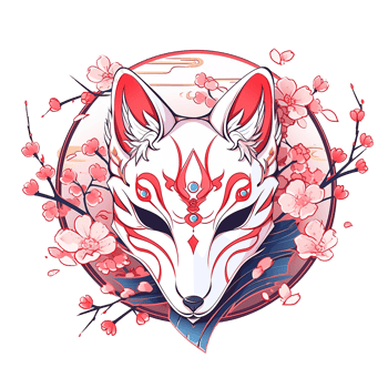 A stylized portrait shows a fox wearing a decorative mask and flowers png