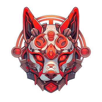 A stylized illustration featuring a red and white robotic fox png