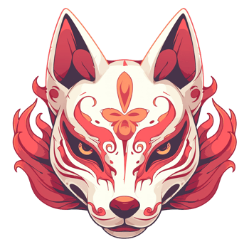 Decorated fox mask artwork displayed with vibrant colors and details png