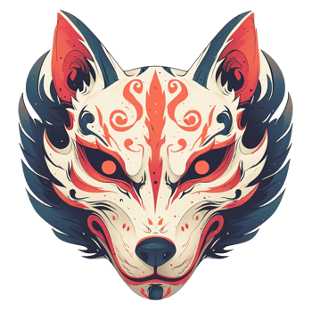 A detailed colorful stylized image featuring a fox mask png