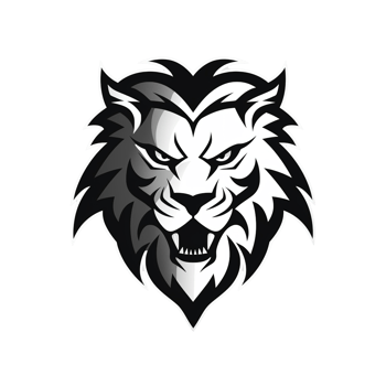 An illustrated black and white design depicting a majestic lions head png