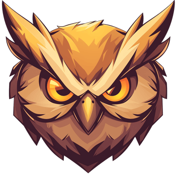 A stylized illustration of an owl with fierce and intense eyes png