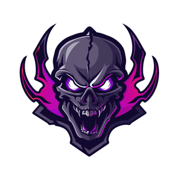 A fierce skull graphic with glowing eyes and decorative embellishments png