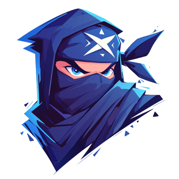 The illustration portrays a ninja character with piercing blue eyes png