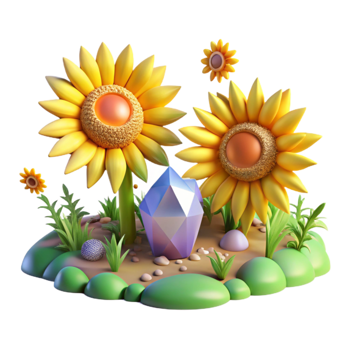 impressive creative Sunflower Field Isolated for Summer Landscapes detailed png
