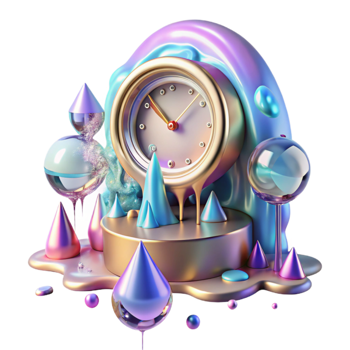 beautiful artistic Surreal Melting Clock Transparent Background Dreamlike Scene original png