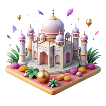 elegant artistic Taj Mahal Gardens Isolated for Mughal Architecture professional png