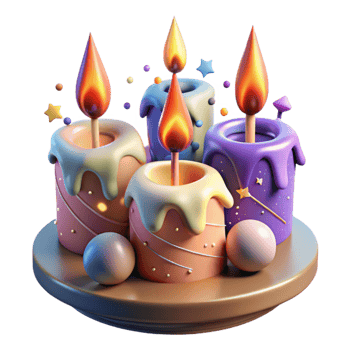 serene contemporary Three Burning Birthday Candles Cutout for Cake Decoration authentic png