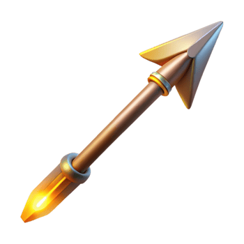 impressive contemporary A single, detailed arrow, fletching and metal tip, glowing enchantments genuine png
