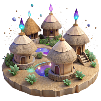 impressive minimalist Village with Thatched Roofs Cutout for Rural Landscape original png