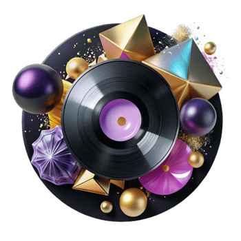 serene artistic Vinyl Record on Black Background Isolated Dramatic Effect premium png