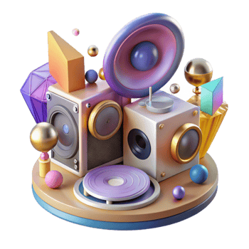 serene minimalist Vinyl Record Player with Speakers Transparent Audio Setup premium png
