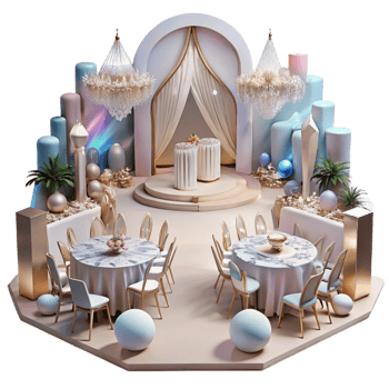 dramatic artistic Wedding Reception Venue Decorated Hall Isolated Cutout professional png