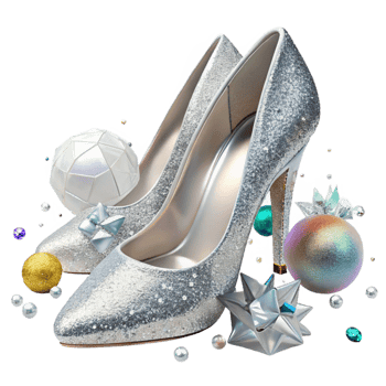 vibrant minimalist Wedding Shoes Sparkling Silver Heels Transparent for Bridal Accessories png