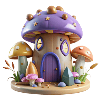 vibrant abstract Whimsical Mushroom House Transparent for Children Book high quality png