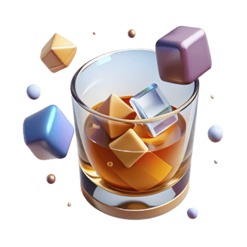 extraordinary minimalist Whiskey Glass with Ice Cubes Transparent for Bar Menus png