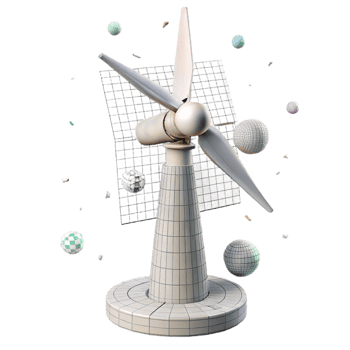 elegant abstract Wind Turbine Wireframe Model 3d Rendering Isolated for Engineering Design detailed png