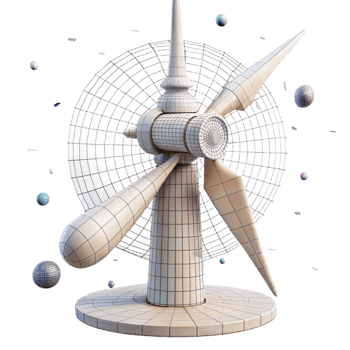 elegant vintage Wind Turbine Wireframe Model 3d Rendering Isolated for Engineering Design png