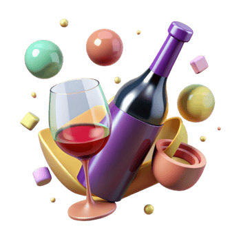 extraordinary contemporary Wine Bottle and Glass Isolated for Wine Tasting high resolution png
