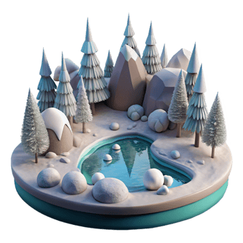 extraordinary modern Winter Scene Frozen Lake Snowy Trees Isolated detailed png