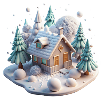 wonderful traditional Winter Scene Snow Covered House Trees Transparent original png
