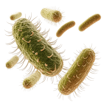 Microscopic View of Various Bacteria with Flagella Detailed Illustration of Microbial Organisms png