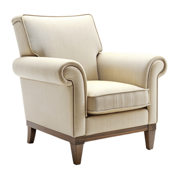 Elegant Beige Armchair with Rolled Arms and Dark Wood Legs a Comfortable and Stylish Addition to Any Living Room png