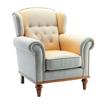 Elegant Beige Upholstered Wingback Armchair with Wooden Legs png