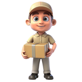 Adorable 3D Render of a Young Delivery Boy Holding a Package png