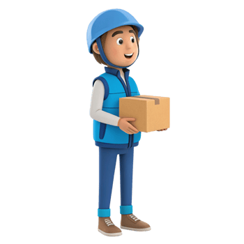 Smiling Cartoon Delivery Boy Holding a Cardboard Box Package png