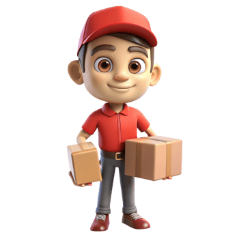 A cheerful 3D cartoon delivery boy carrying two packages png