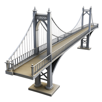 Detailed 3D Model of an Elegant Suspension Bridge with Ornate Details png