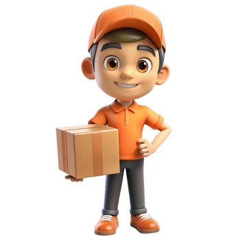3D Render of a Smiling Cartoon Delivery Boy Holding a Package png