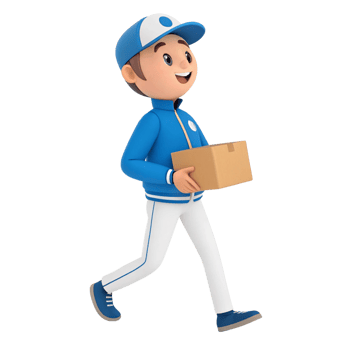 Happy Delivery Person Carrying Package in 3D Animation png