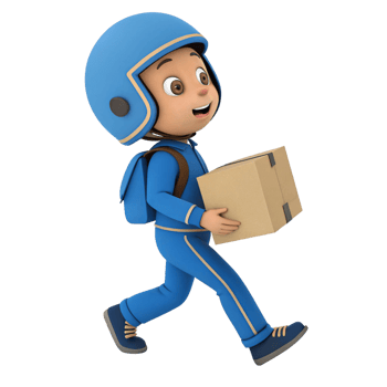 A cheerful 3D animated boy in blue delivering a package png