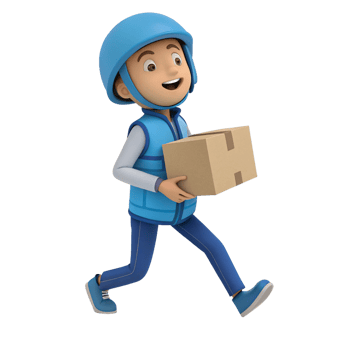 A happy 3D animated delivery boy running with a package png