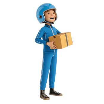 A happy cartoon delivery boy in blue uniform holding a package png