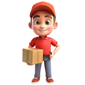 A cheerful 3D cartoon delivery boy holding a package png