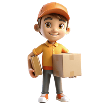 Adorable 3D Cartoon Delivery Boy Carrying Packages Cheerfully png