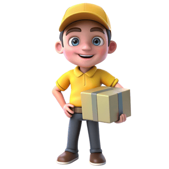 Smiling 3D Cartoon Delivery Boy Holding a Package png