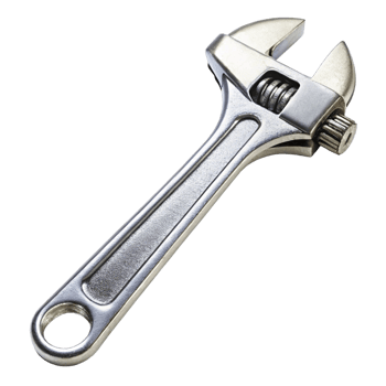 A Shiny Silver Adjustable Wrench Isolated on Black Background png
