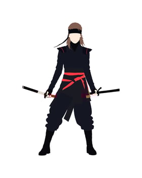 Flat art people and illustration, woman with black ninja warrioress outfit wielding swords vector
