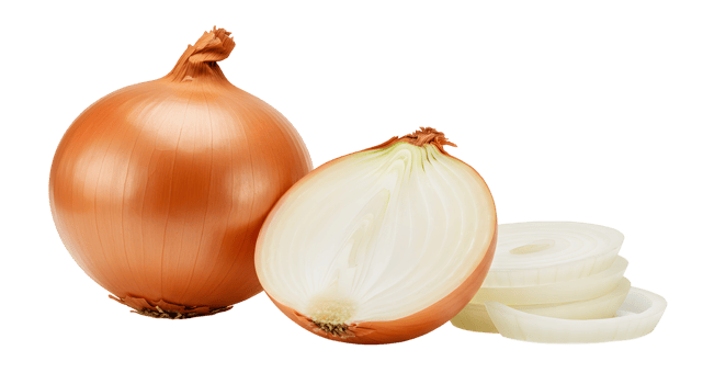 Cut Onion and Whole Onion isolated on transparent png