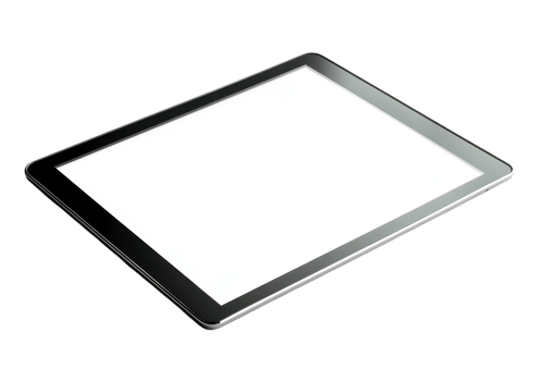 Black tablet with angled blank display isolated on transparent background png