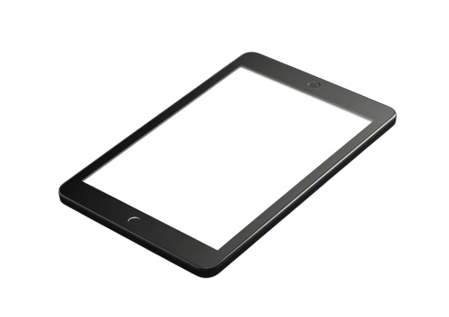 Black tablet frame with blank white screen isolated on transparent background png